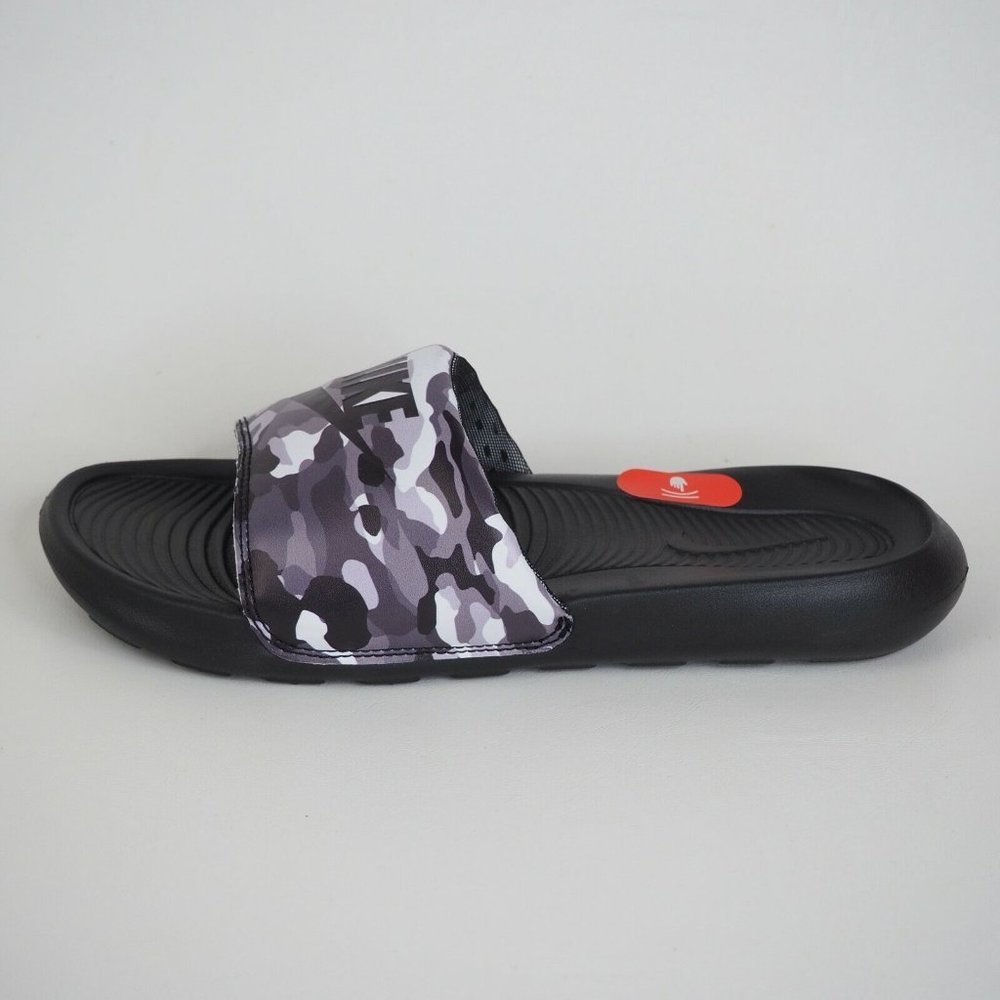 Nike Victori One Sports Slide Print Black Grey Beach Sandals - Picture 1 of 11
